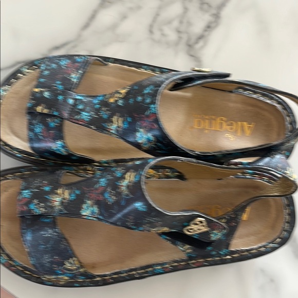 Alegria Shoes - Alegria Floral Pattern Black and Blue Women's Sandals
